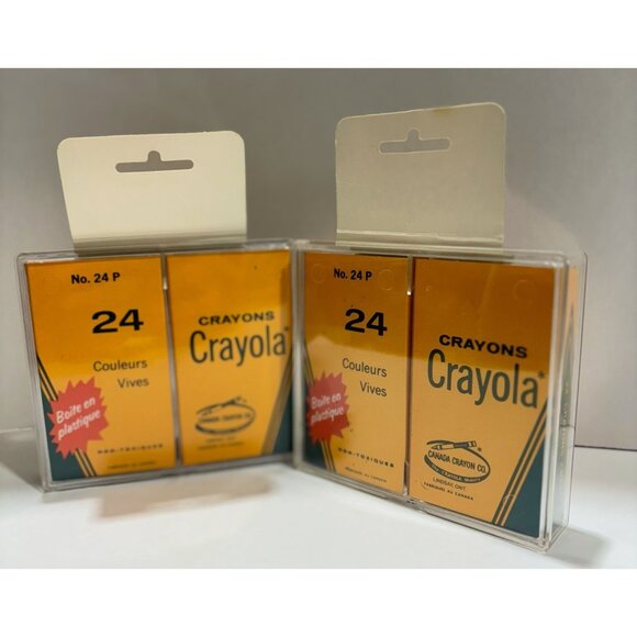 Two Vintage Crayola Crayons 24p in Original Box + Plastic Case - Picture 2 of 3